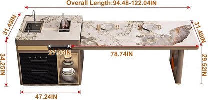91” - 122” Modern Light Luxury Kitchen Island Includes Visible Storage Design (No Chair)
