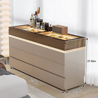 Modern Wardrobe Island Cabinet with Visible Tempered Glass Top - High-End, Large Capacity, Sectional Storage with LED Light and Jewelry Display