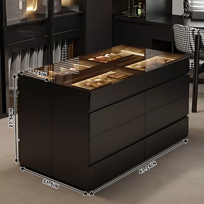 39-55' Black Glass-Top Walk-In Closet Island Dresser & Chest Jewelry Storage