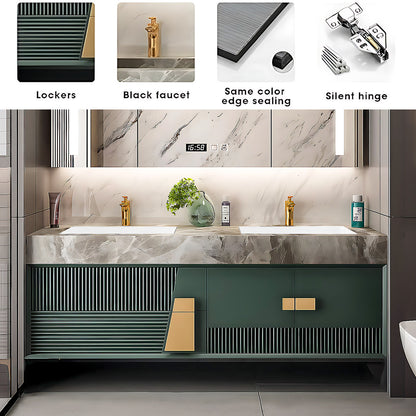 52"- 78" Green Double Sink Bathroom Vanity Set with LED Mirror