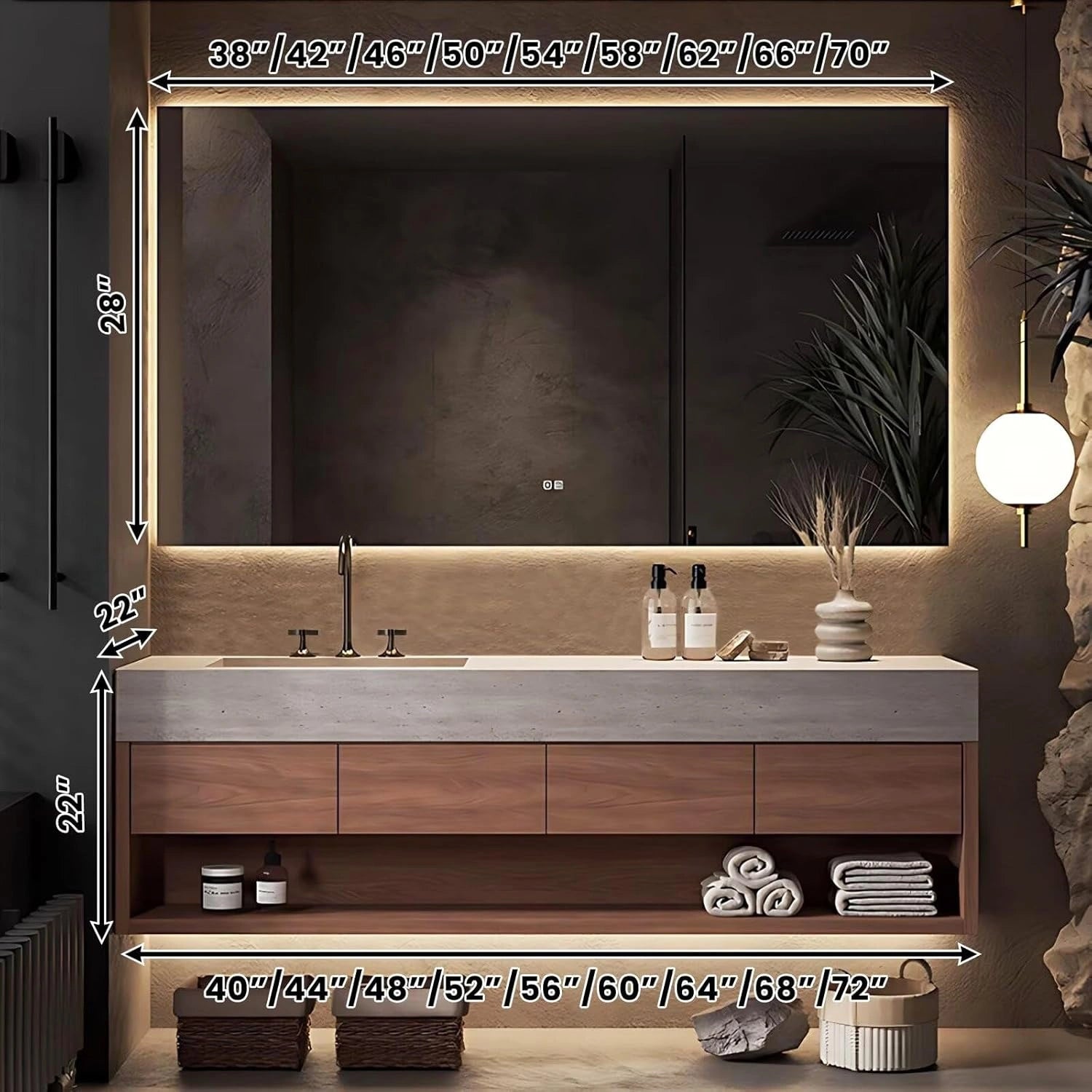 44” – 68” Simple Unique Bathroom Vanity with Rock Slab Integrated Slope Basin