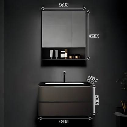 32"- 78" Minimalist Floating Bathroom Vanity Set with Open Storage Mirror Cabinet & Single Sink