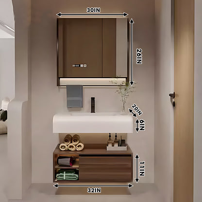 32"- 72" Floating Bathroom Vanity Set with Large Storage Mirror Cabinet & Towel Bar & Single Sink