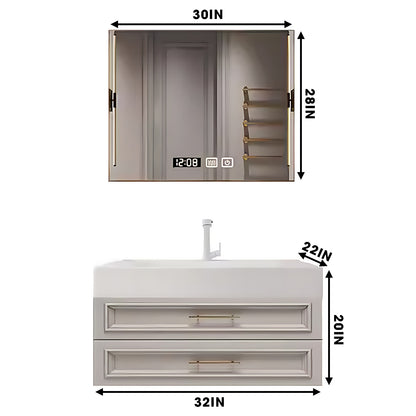 36"- 72" White Floating Bathroom Vanity Set with Drawers & Single Sink & Defogging Mirror