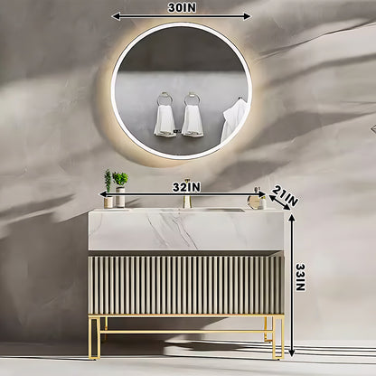 32"- 78" Gold Freestanding Bathroom Vanity Set with Circle Illuminated Mirror & Lighting Glass Cabinet & Sink