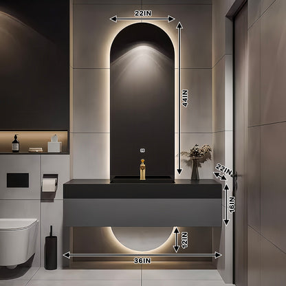 36''-52'' Wall Mount With LED Light And Oval Mirror And Grey Countertop With Single Sink