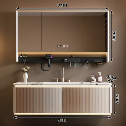 36"- 64" Wall Mounted Single Bathroom Vanity Set with Smart Led Mirror Cabinet and Ceramic Basin