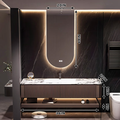 36"- 64" Bathroom Vanity with Wall Mounted Led Oval Mirror and Single Sink