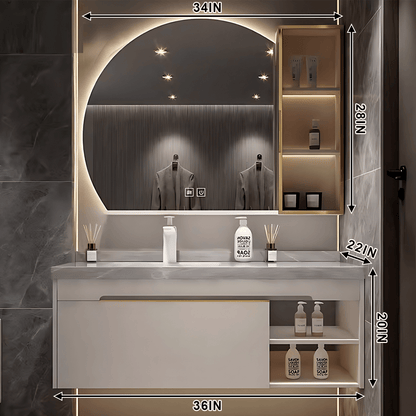 36"- 60"  Open Storage Modern White  Bathroom Vanity with Single Sink and Led Light Mirror