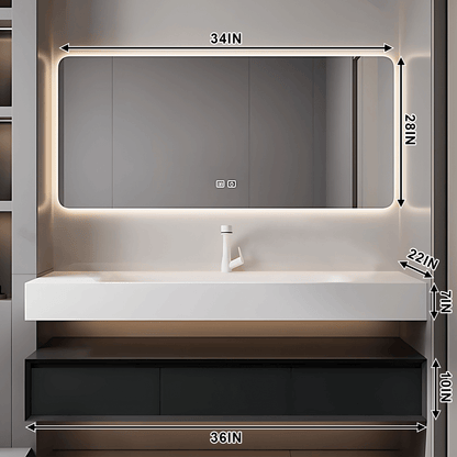 36"- 52" White And Black  Bathroom Vanity Set with Single Sink  And LED Smart Mirror