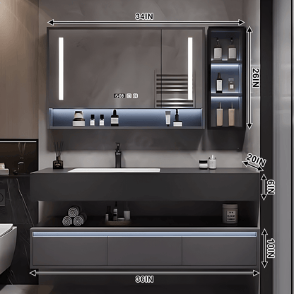 32"- 80" Floating Bathroom Vanity Cabinet with Single Sink and Smart LED Mirror Cabinet