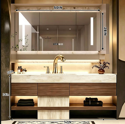 52"-76" Modern Solid Wood Bathroom Vanity with Mountain Silhouette Design and Ample Storage