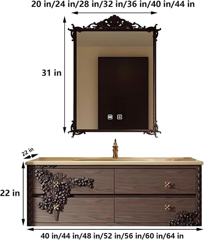 40” – 64” Vintage Carved Bathroom Vanity with Golden Cross Shaped Handle