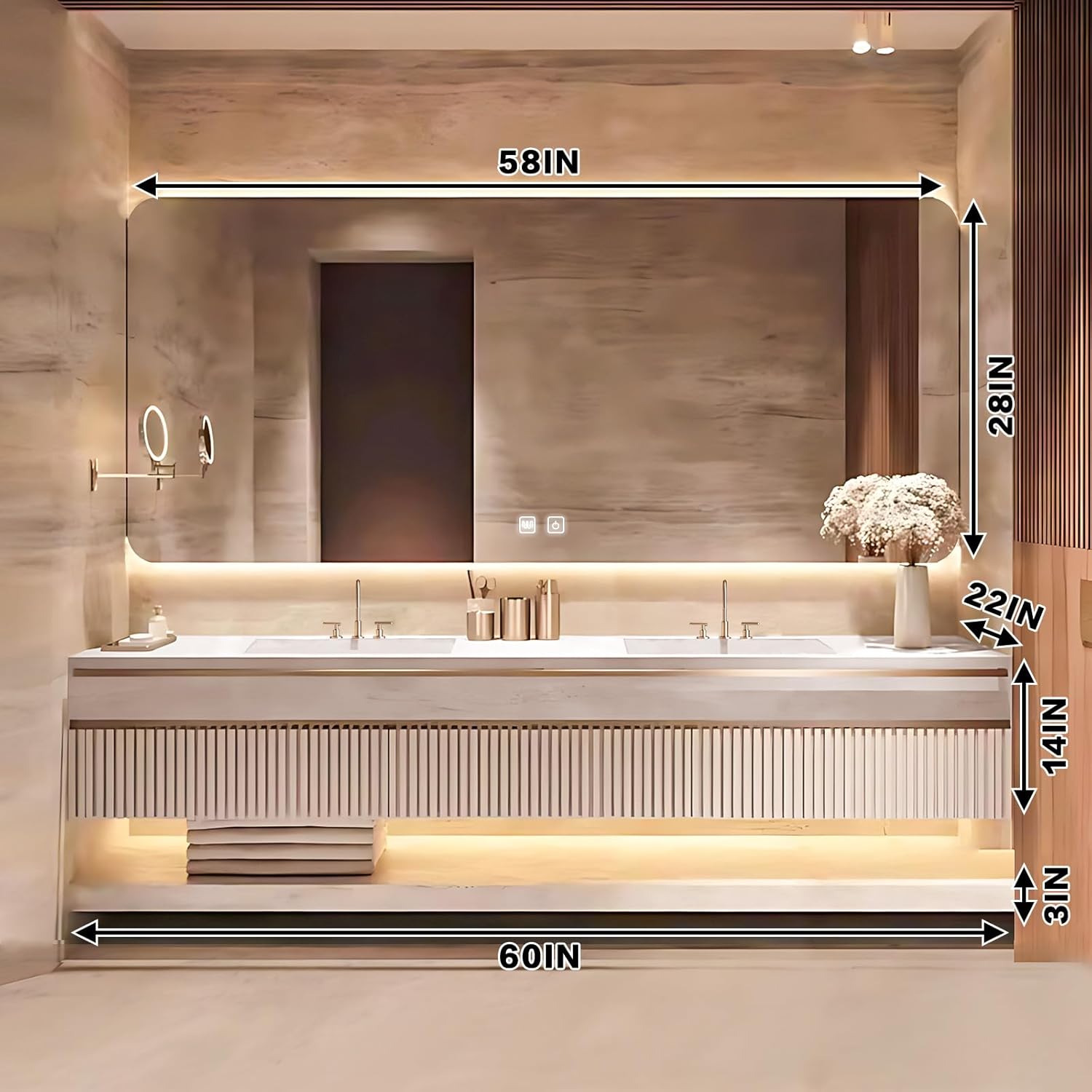60'' Luxurious Bathroom Vanity with Sinks&Open Storage Rack