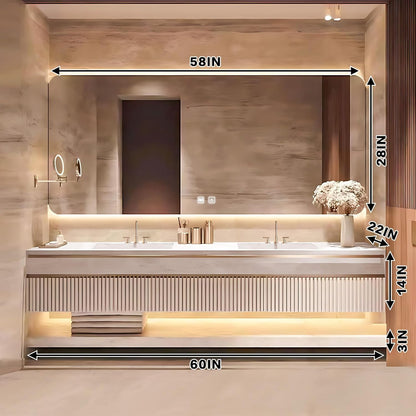 60'' Luxurious Bathroom Vanity with Sinks&Open Storage Rack