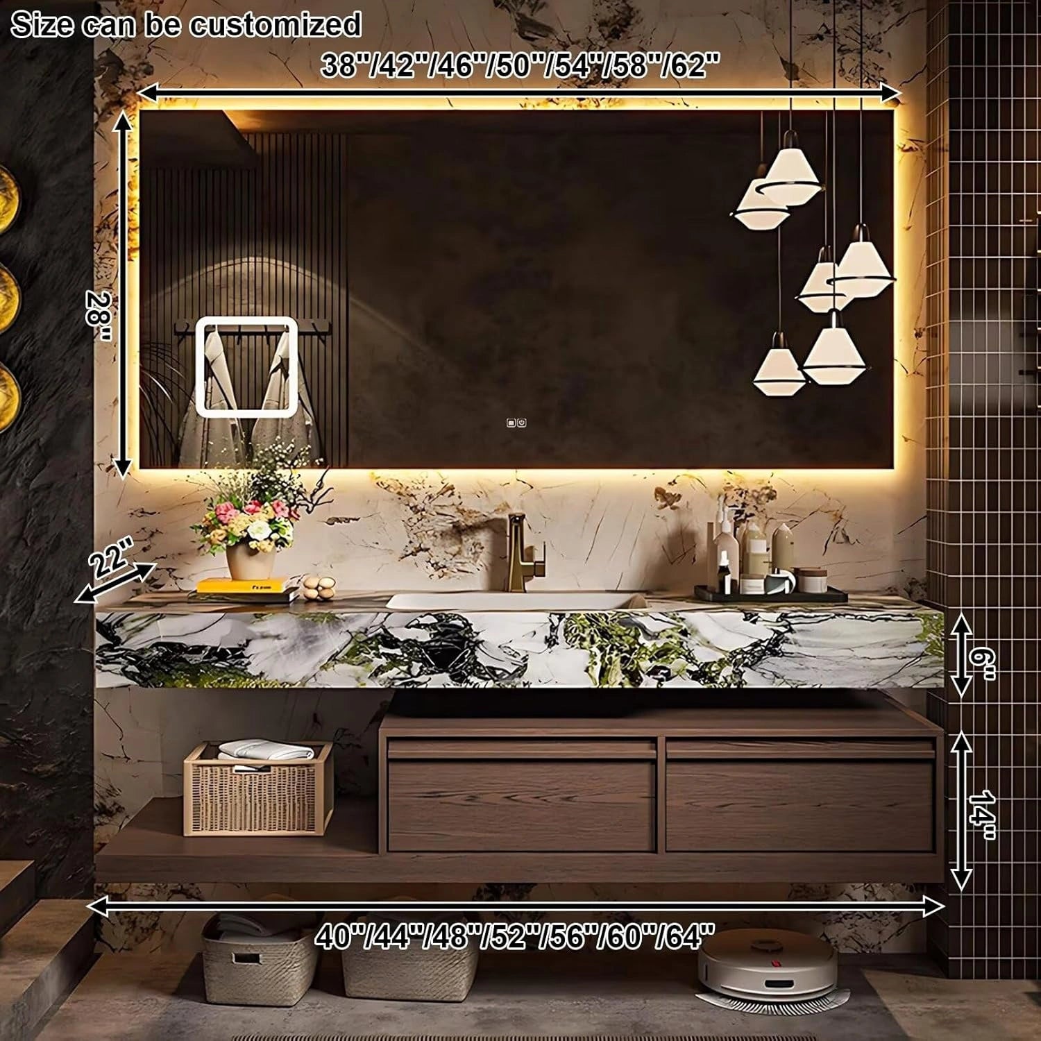 40” – 64” Retro Unique Bathroom Vanity Includes Green Textured Countertop