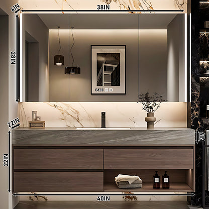 Solid Wood Bathroom Vanity Set with Single Sink and Open Storage Space