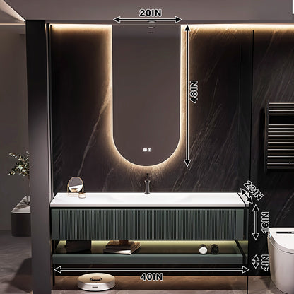 36"- 64" Bathroom Vanity with Wall Mounted Led Oval Mirror and Single Sink