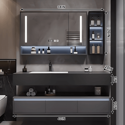 32"- 80" Floating Bathroom Vanity Cabinet with Single Sink and Smart LED Mirror Cabinet