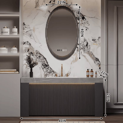 40"- 60" Wall Mounted Bathroom Vanity Set with Single Sink & Oval Mirror