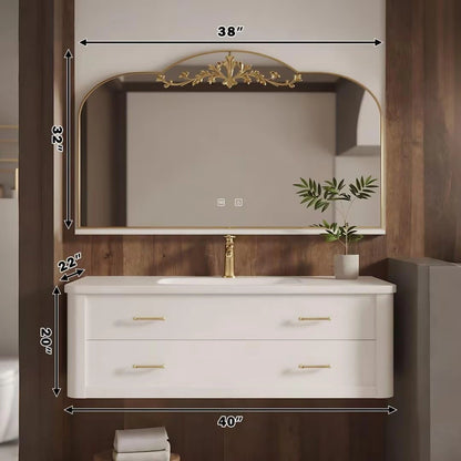 40” - 64” French Luxury Bathroom Vanity Includes Gilded Arch Carved Mirror