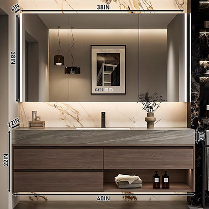 36” - 64” Brown Minimalist Bathroom Vanity Includes Log Modern Panel Drawers