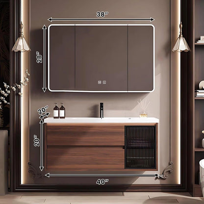 40” – 48” Medieval Bathroom Vanity Includes Striped Embossed Glass Door Cabinet