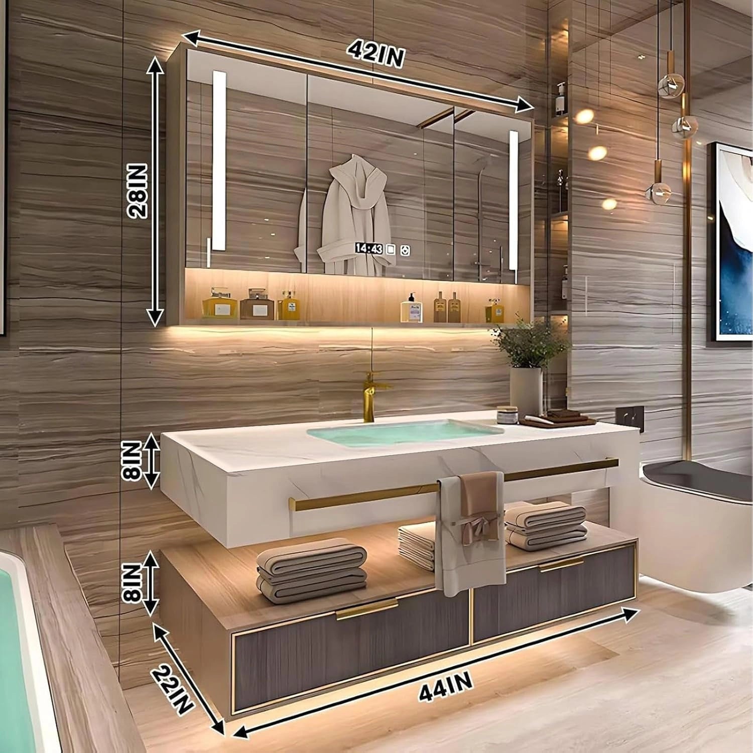 40” - 72” Exquisite Modern Bathroom Vanity with Towel Hanging & Led Light