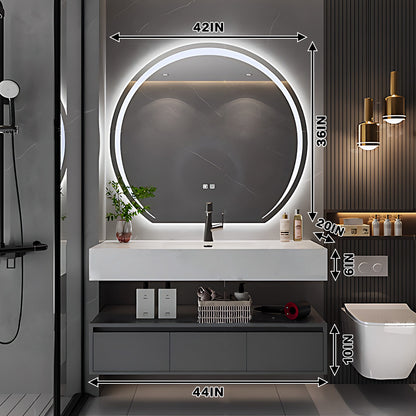 36"- 64" Single Round LED Mirror Bathroom Vanity Set With Single Sink