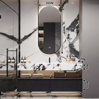 36"- 52" Wall Mounted Open Storage With Single Basin And Oval Smart Mirror