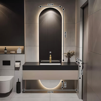 36''-52'' Wall Mount With LED Light And Oval Mirror And Countertop With Single Sink