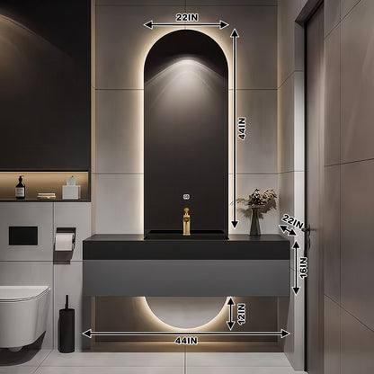 36''-52'' Wall Mount With LED Light And Oval Mirror And Grey Countertop With Single Sink