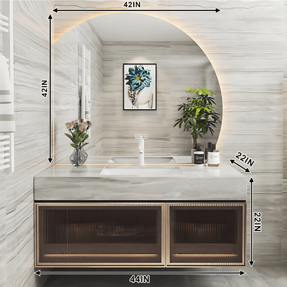36"- 48" Wall Mounted Bathroom Vanity with Single Sink and Round Smart LED Mirror
