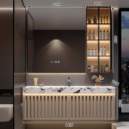 44"- 64" Luxury Modern Bathroom Vanity with Mirrored Sideboards Sinks