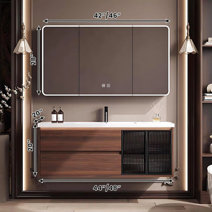 40” – 48” Medieval Bathroom Vanity Includes Striped Embossed Glass Door Cabinet