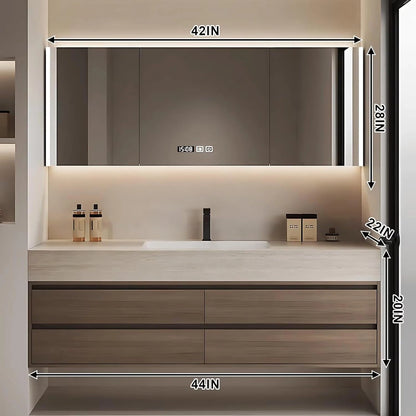 40” - 64” Modern Floating Bathroom Vanity Include Ceramic Basin & Defog Mirror Cabinet