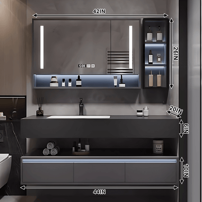 32"- 80" Floating Bathroom Vanity Cabinet with Single Sink and Smart LED Mirror Cabinet