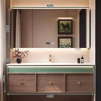 40” - 64” Spacious Natural Bathroom Vanity with Smart Light Strips & Mirror Cabinet