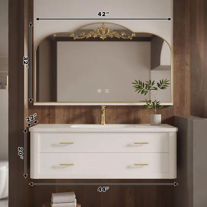 40” - 64” French Luxury Bathroom Vanity Includes Gilded Arch Carved Mirror
