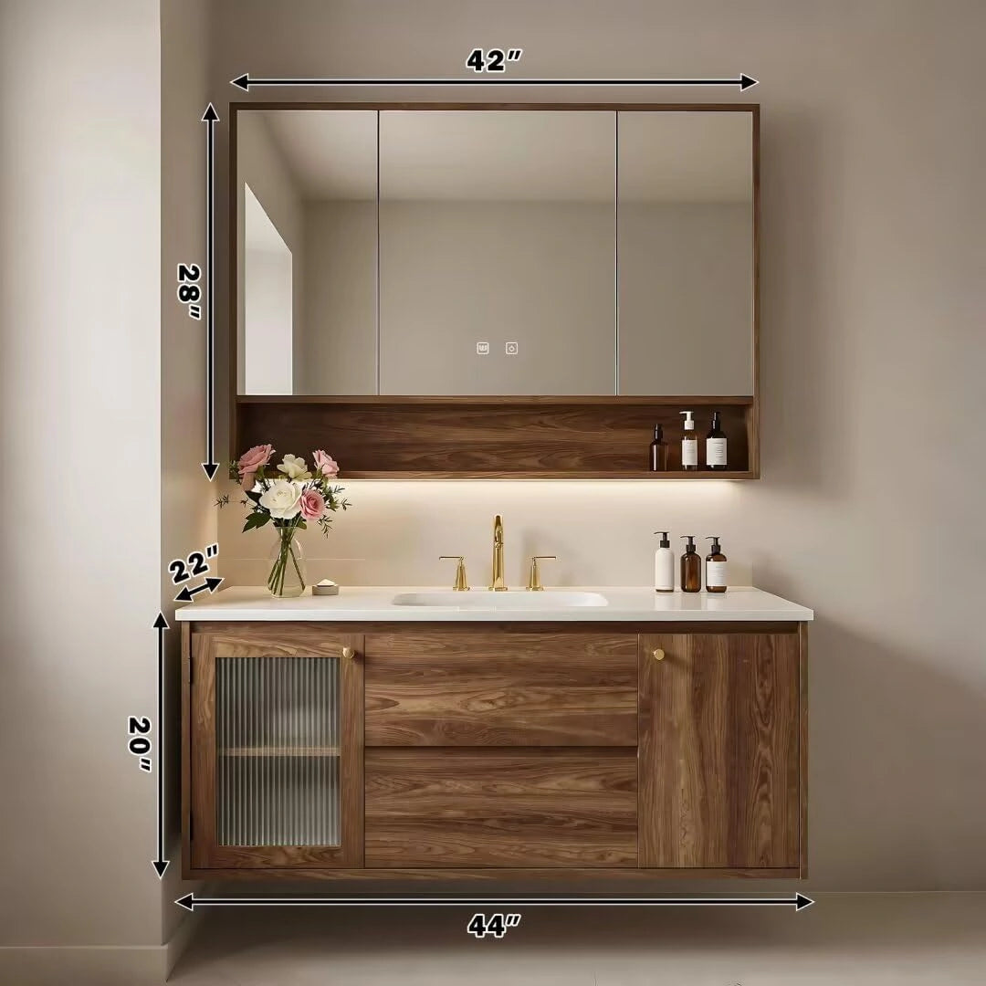 40” - 64” Floating Luxury Bathroom Vanity Includes Vertical Striped Glass