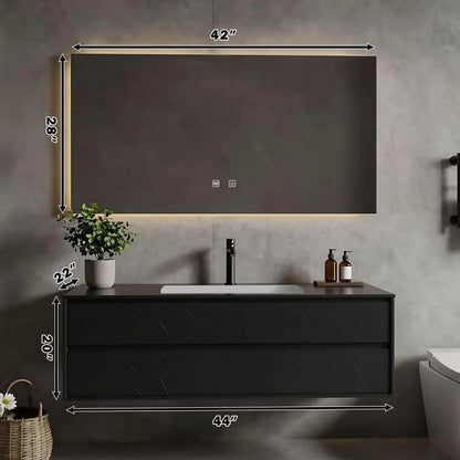 40” - 64” Black Simple Bathroom Vanity Includes Geometric Texture Cabinet