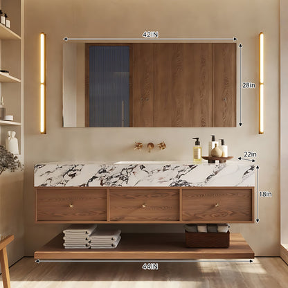 40‘’-60‘’ Wall-Mounted Single Sink Bathroom Vanity with Slate Countertop and Three Drawers (Lamp not included）