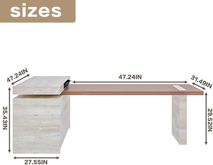 47” - 71”Natural Unique Kitchen Island Includes Spacious Storage (No Chair)