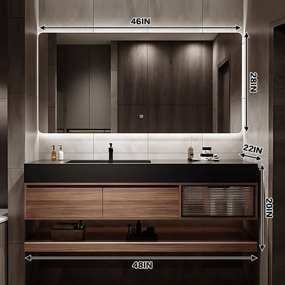 48"- 64" Wall Mounted Bathroom Vanity Set with LED Mirror and Single Basin