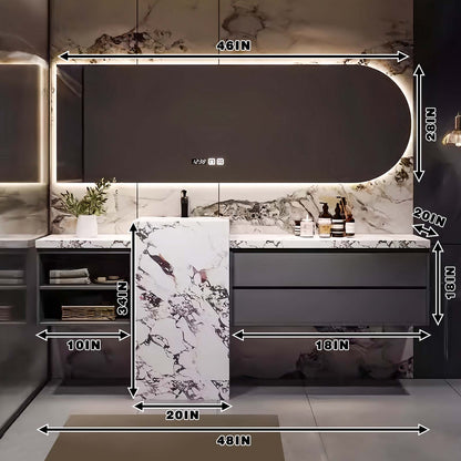 48"- 68" Single Basin And Grey Solid Wood Cabinet With Led Lighting Smart Mirror