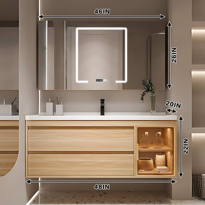 40"- 64" Single Basin And Sink Solid Wood Cabinet With LED Mirror Cabinet