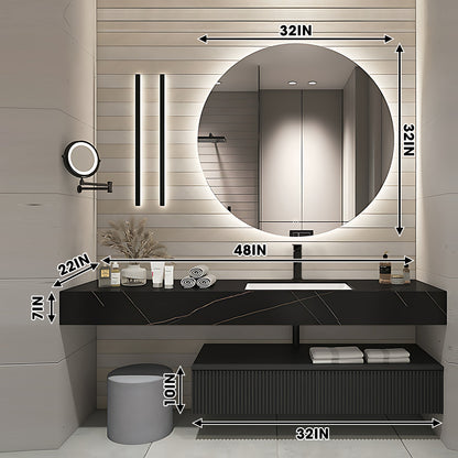 36"- 72" Black Bathroom Vanity with Sink and Smart Round Mirror