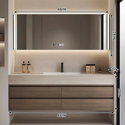 40” - 64” Modern Floating Bathroom Vanity Include Ceramic Basin & Defog Mirror Cabinet