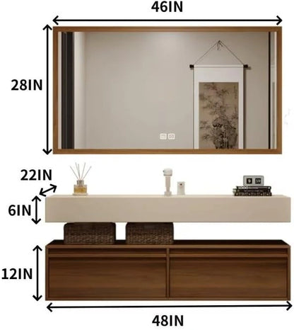 48” - 64” Wood Grain Bathroom Vanity with Rock Slab Integrated Sink