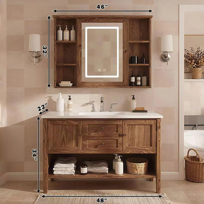 48” - 64” Retro Bathroom Vanity with Open Shelving & Undermount Sink